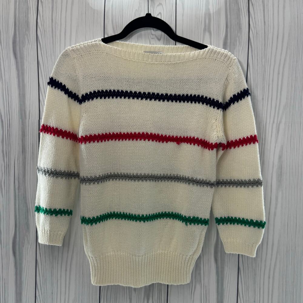 Vintage 1980s Striped Le Moda Sweater Ivory Size Medium Taiwan